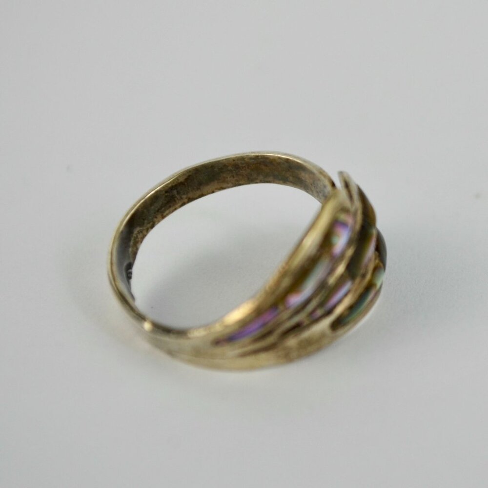 Mexico Sterling E2 925 Silver Abalone Shell Ring Adjustable - Picture 2 of 6